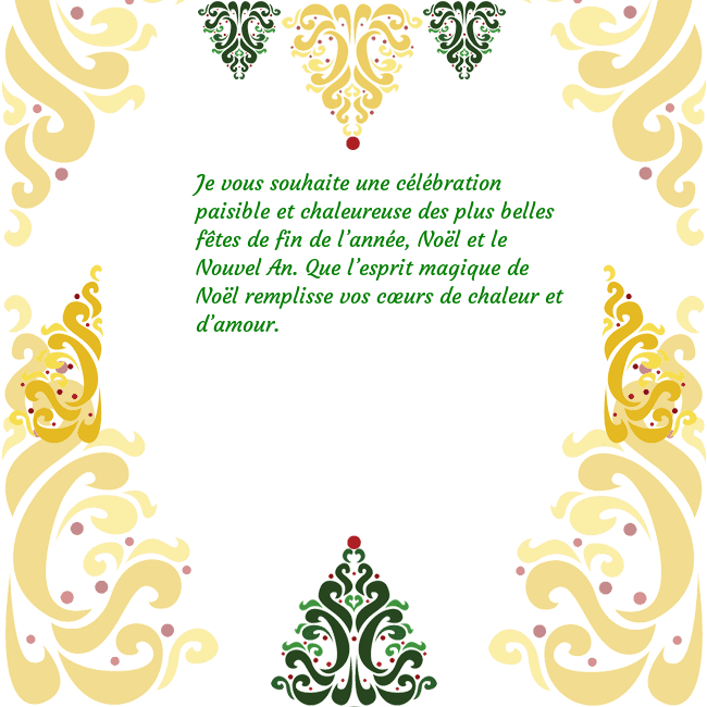 Carte de vœux avec des décorations de Noël Je vous souhaite une célébration paisible et chale Carte de vœux avec des décorations de Noël