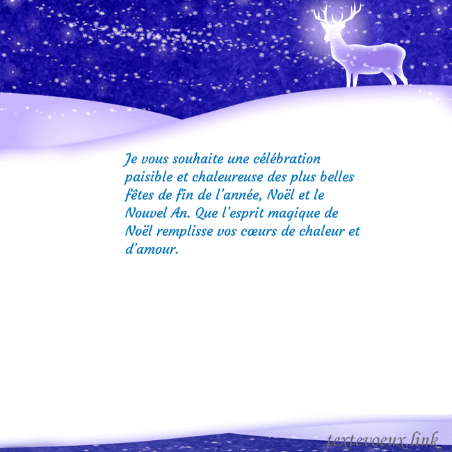 Carte de vœux avec de la neige et un cerf brillant Je vous souhaite une célébration paisible et chale Carte de vœux avec de la neige et un cerf brillant