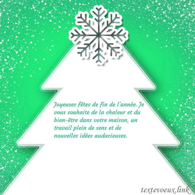 Carte postale avec un grand sapin de Noël blanc sur fond vert