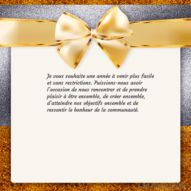 Cartes de vœux avec un grand ruban d'or Je vous souhaite une année à venir plus facile et Cartes de vœux avec un grand ruban d'or