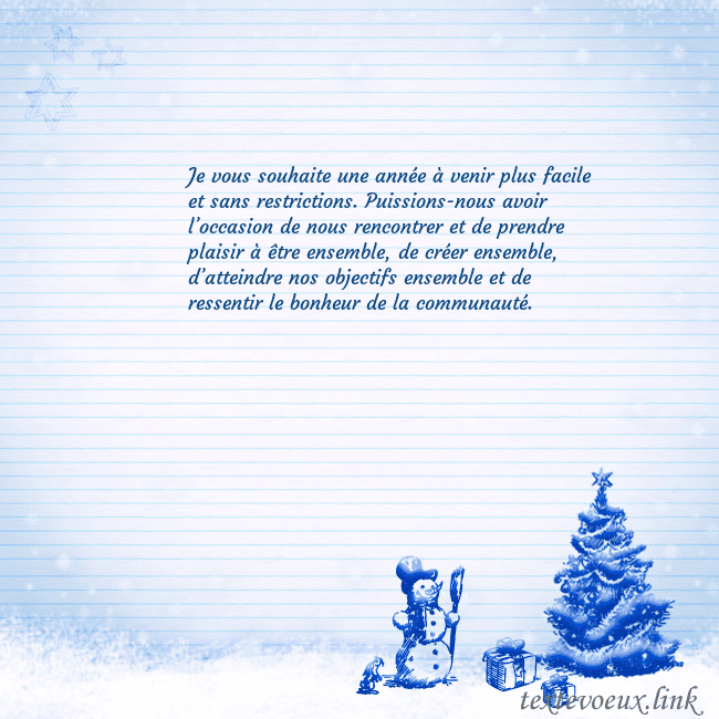 Carte postale du Nouvel An avec un arbre de Noël bleu et un bonhomme de neige Je vous souhaite une année à venir plus facile et Carte postale du Nouvel An avec un arbre de Noël bleu et un bonhomme de neige