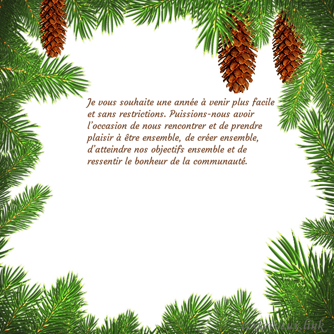 Carte postale avec des cônes d'épinette Je vous souhaite une année à venir plus facile et Carte postale avec des cônes d'épinette