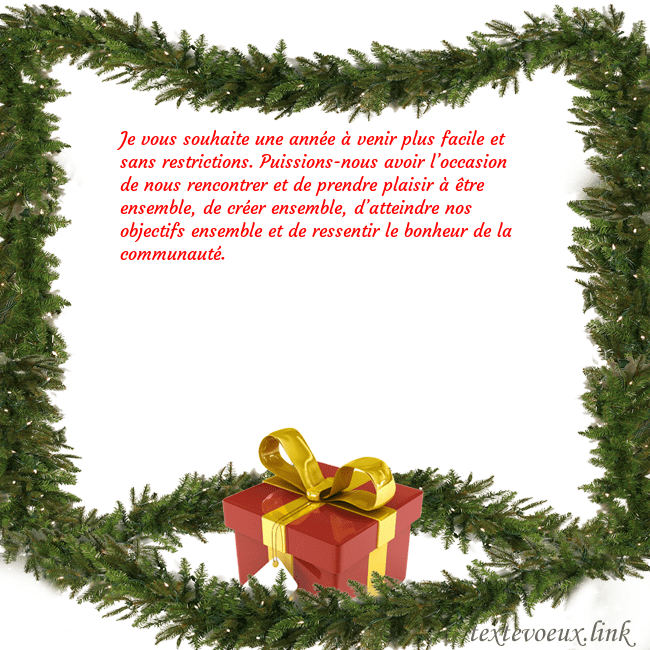 Carte postale avec des branches d'épinette et un cadeau Je vous souhaite une année à venir plus facile et Carte postale avec des branches d'épinette et un cadeau