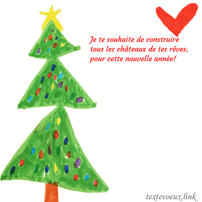 Carte de vœux avec un arbre de Noël peint et un coeur