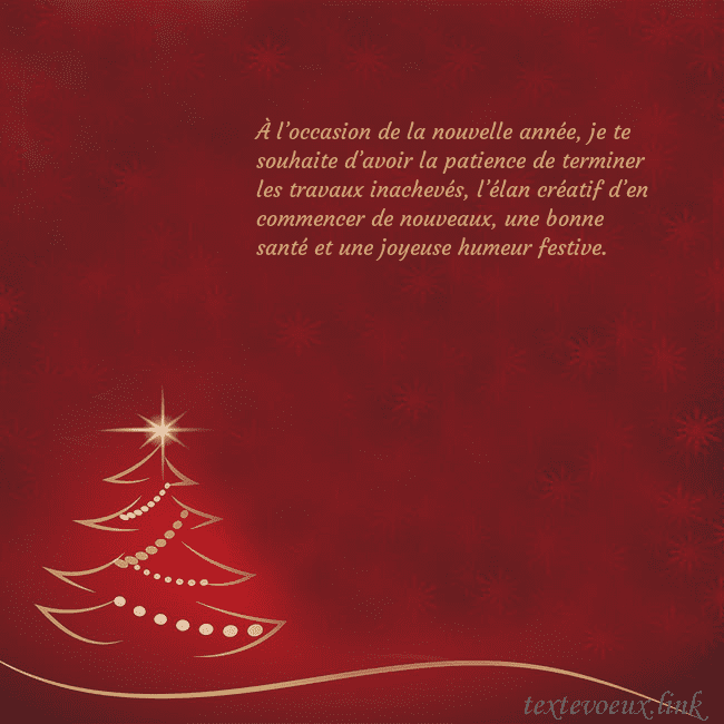 Carte de Noël rouge avec sapin de Noël doré À l’occasion de la nouvelle année, je te souhaite Carte de Noël rouge avec sapin de Noël doré