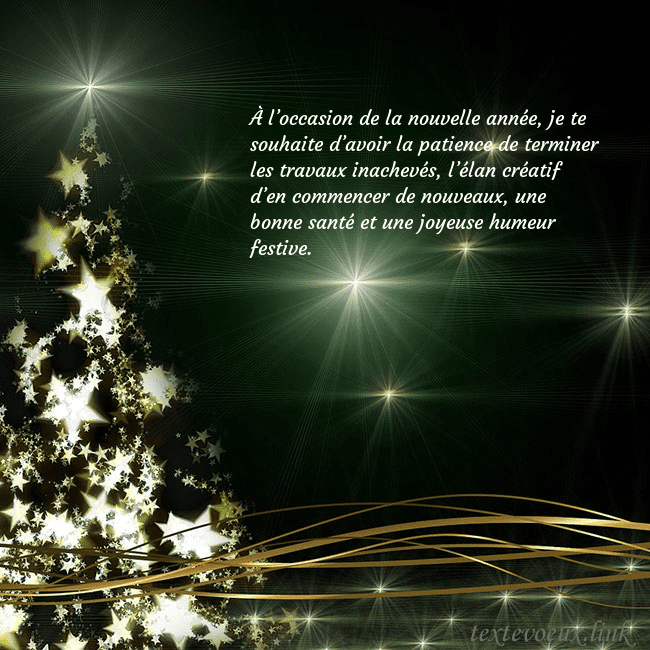 Une carte de Noël verte avec un sapin de Noël scintillant d'or À l’occasion de la nouvelle année, je te souhaite Une carte de Noël verte avec un sapin de Noël scintillant d'or
