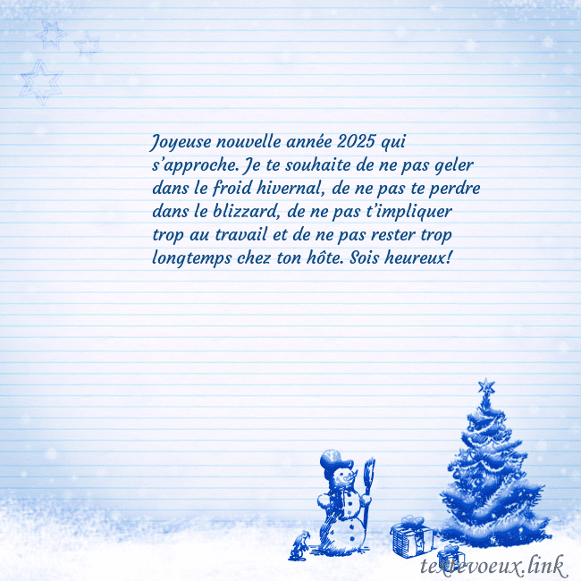 Carte postale du Nouvel An avec un arbre de Noël bleu et un bonhomme de neige Joyeuse nouvelle année 2026 qui s’approche. Je te Carte postale du Nouvel An avec un arbre de Noël bleu et un bonhomme de neige