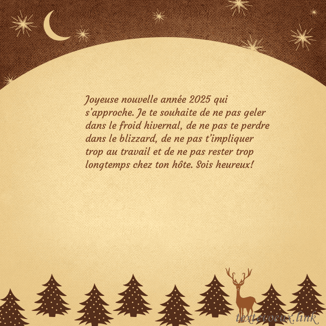 Carte postale marron avec étoiles et lune Joyeuse nouvelle année 2026 qui s’approche. Je te Carte postale marron avec étoiles et lune
