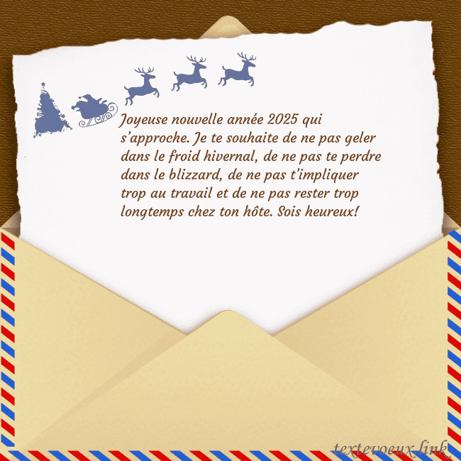 Carte postale avec enveloppe et cerf Joyeuse nouvelle année 2026 qui s’approche. Je te Carte postale avec enveloppe et cerf