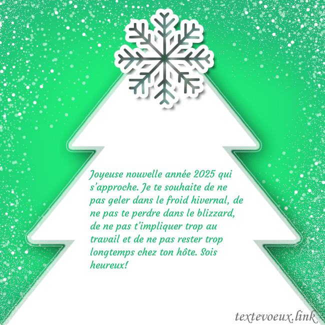Carte postale avec un grand sapin de Noël blanc sur fond vert Joyeuse nouvelle année 2026 qui s’approche. Je te Carte postale avec un grand sapin de Noël blanc sur fond vert