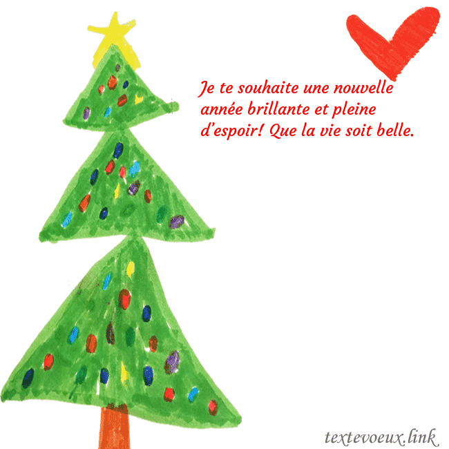 Carte de vœux avec un arbre de Noël peint et un coeur