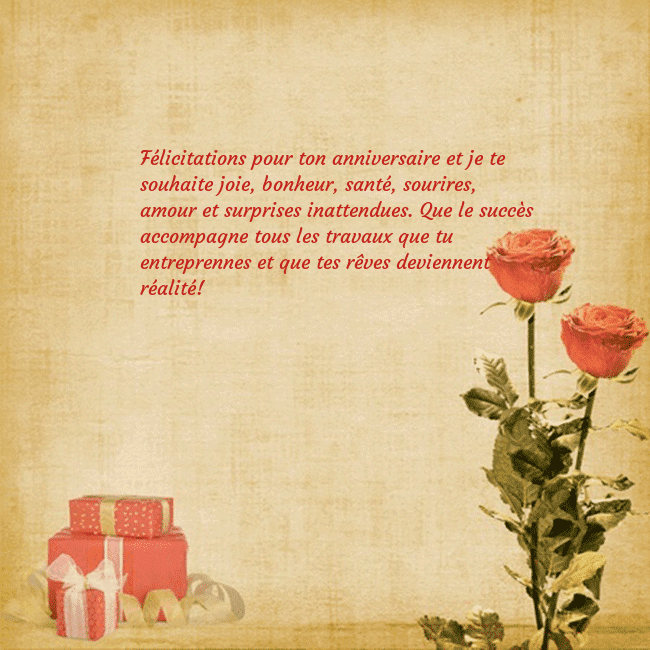 Carte de vœux avec roses et cadeaux