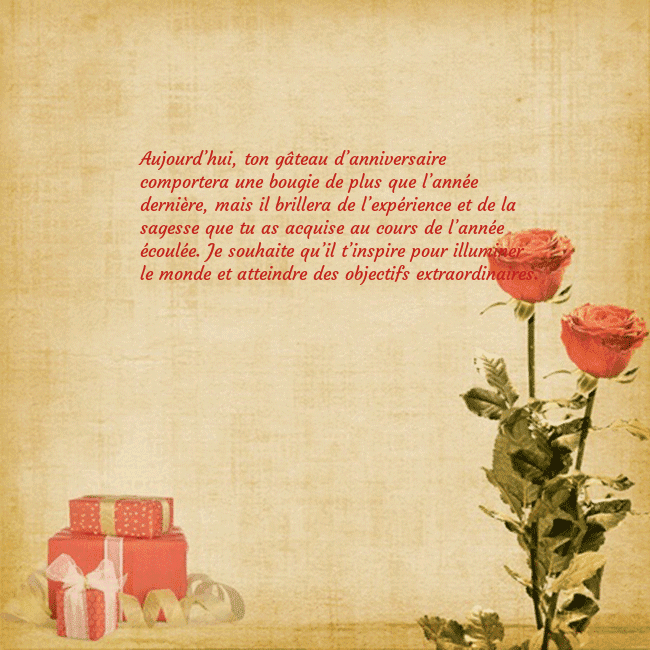 Carte de vœux avec roses et cadeaux