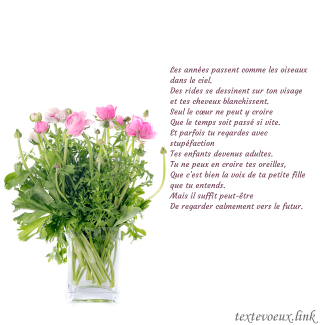 Cartes de vœux avec des fleurs dans un vase Les années passent comme les oiseaux dans le ciel. Cartes de vœux avec des fleurs dans un vase