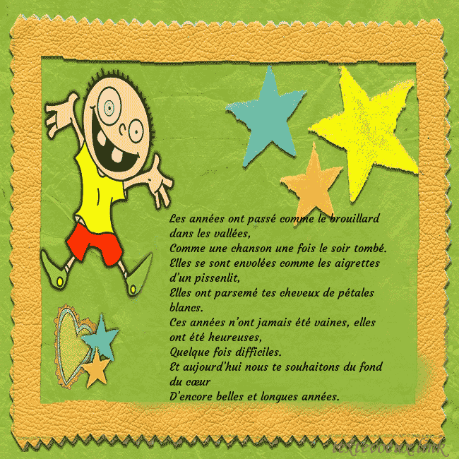 Une carte de voeux amusante avec une image clipart et un drôle de garçon Les années ont passé comme le brouillard dans les Une carte de voeux amusante avec une image clipart et un drôle de garçon