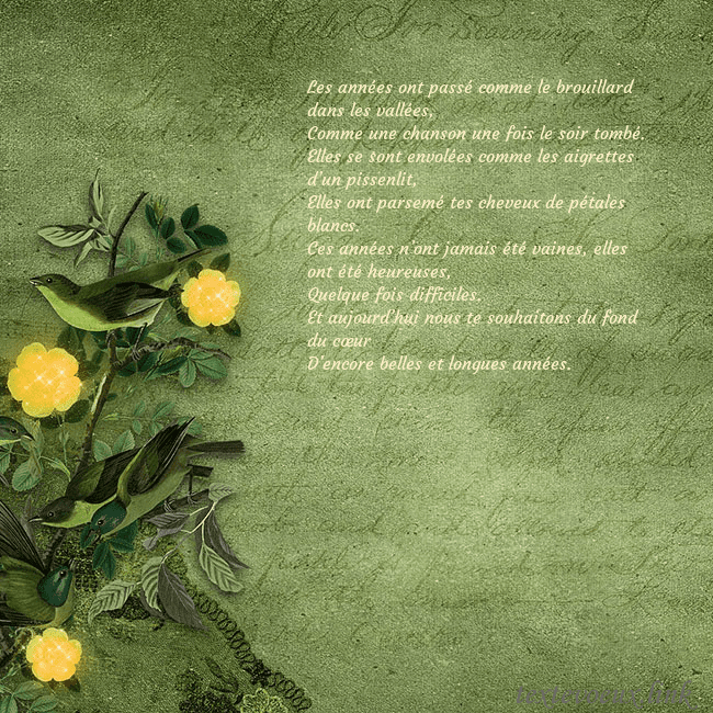 Carte de voeux verte avec des fleurs jaunes