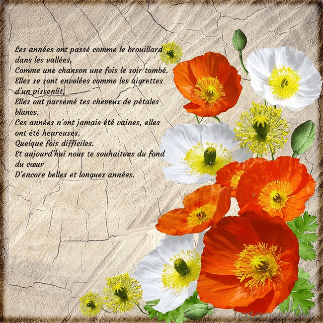 Carte d'anniversaire avec des coquelicots Les années ont passé comme le brouillard dans les Carte d'anniversaire avec des coquelicots