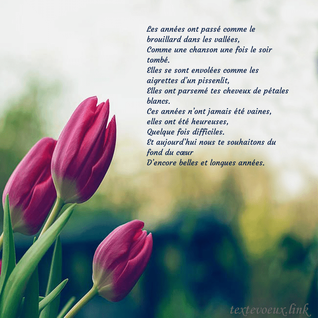 Carte d'anniversaire avec trois tulipes rouges Les années ont passé comme le brouillard dans les Carte d'anniversaire avec trois tulipes rouges