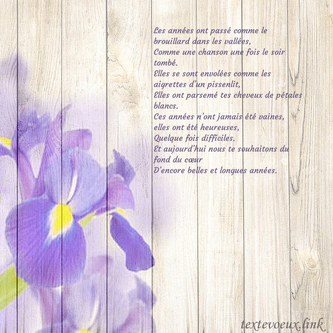 Carte d'anniversaire avec des iris Les années ont passé comme le brouillard dans les Carte d'anniversaire avec des iris