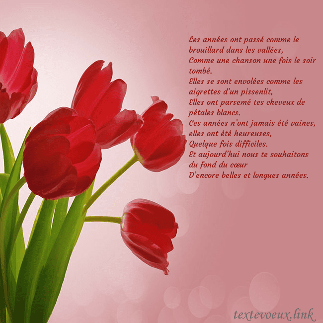 Carte d'anniversaire avec des tulipes rouges Les années ont passé comme le brouillard dans les Carte d'anniversaire avec des tulipes rouges