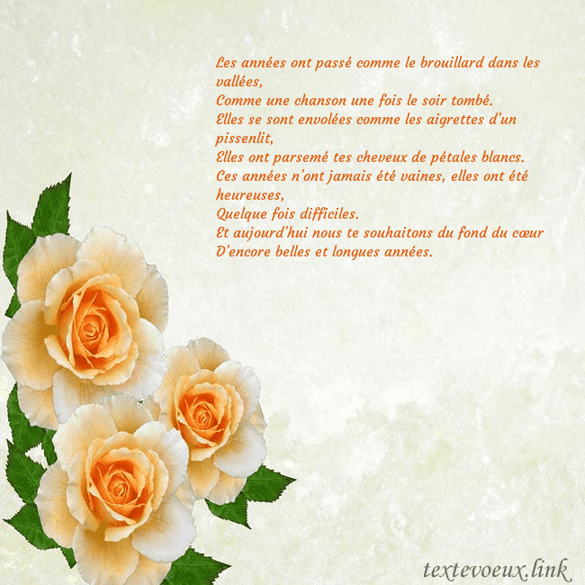 Carte d'anniversaire avec des roses jaunes Les années ont passé comme le brouillard dans les Carte d'anniversaire avec des roses jaunes