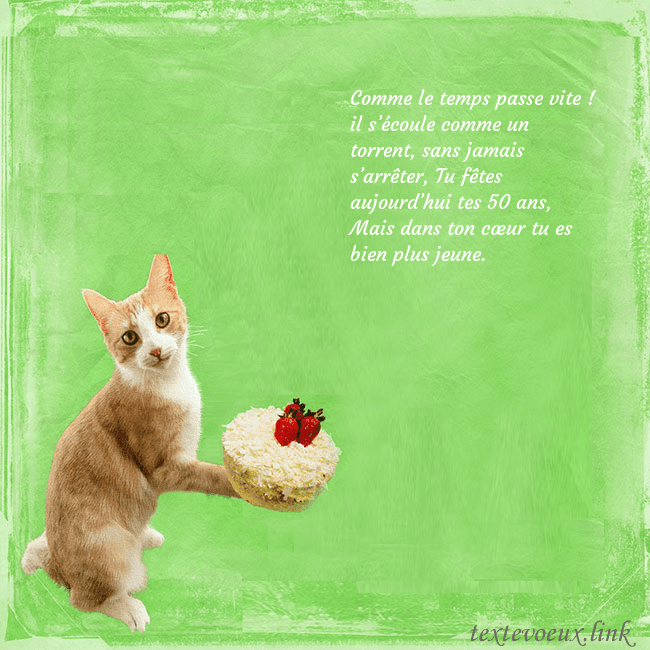 Carte d'anniversaire avec chat et gâteau