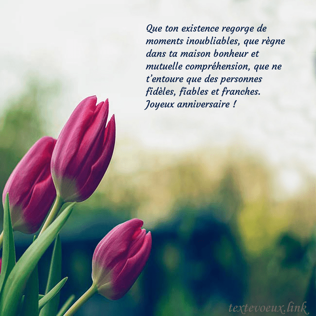 Carte d'anniversaire avec trois tulipes rouges