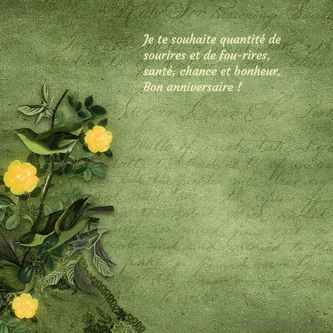 Carte de voeux verte avec des fleurs jaunes