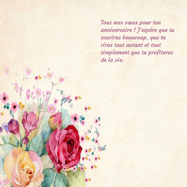 Carte d'anniversaire avec des roses peintes à l'aquarelle